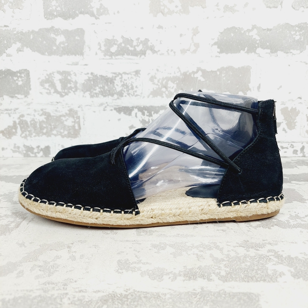 New Eileen Fisher Leather Lace Up D'Orsay Espadrille Black Flat Sandals F738